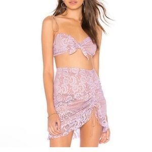 For Love & Lemons Valentina Lace Crop Top and Skirt- XS